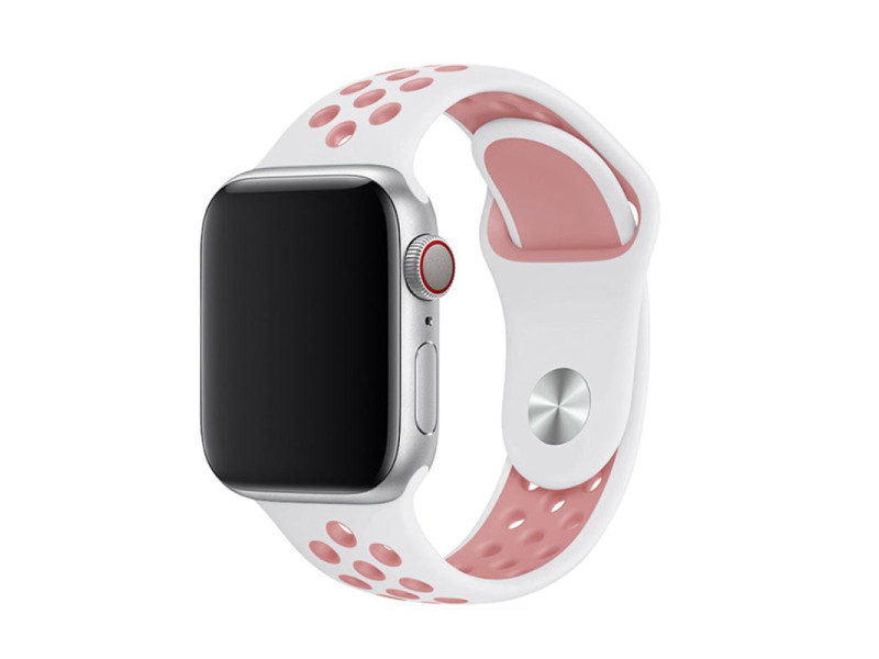 Newface Apple Watch 40mm Spor Delikli Kordon - Beyaz-Pembe