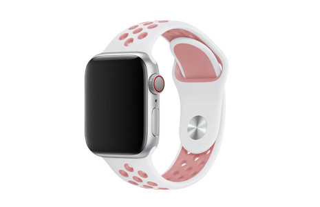 Newface Apple Watch 41mm Spor Delikli Kordon - Beyaz-Pembe