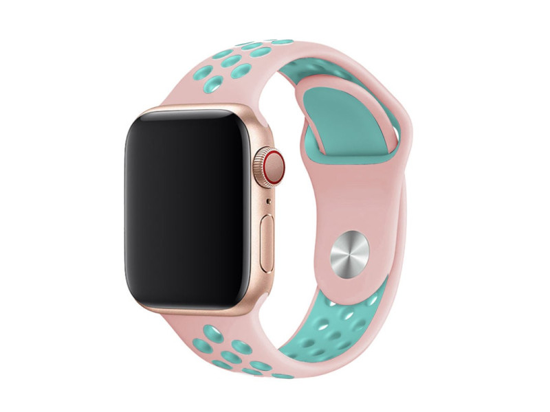 Newface Apple Watch 41mm Spor Delikli Kordon - Pembe-Turkuaz