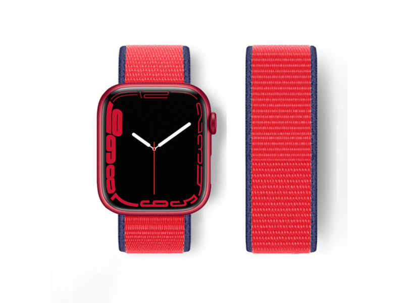 Newface Apple Watch 42mm Hasırlı Cırtcırtlı Kordon - Lacivert-Kırmızı