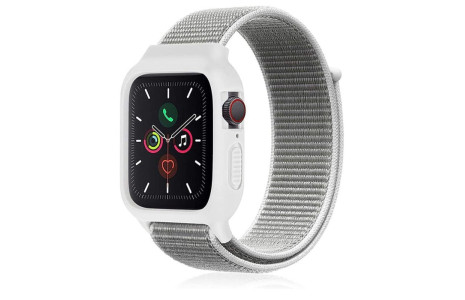 Newface Apple Watch 42mm Hasırlı Cırtcırtlı Kasalı Kordon - Beyaz