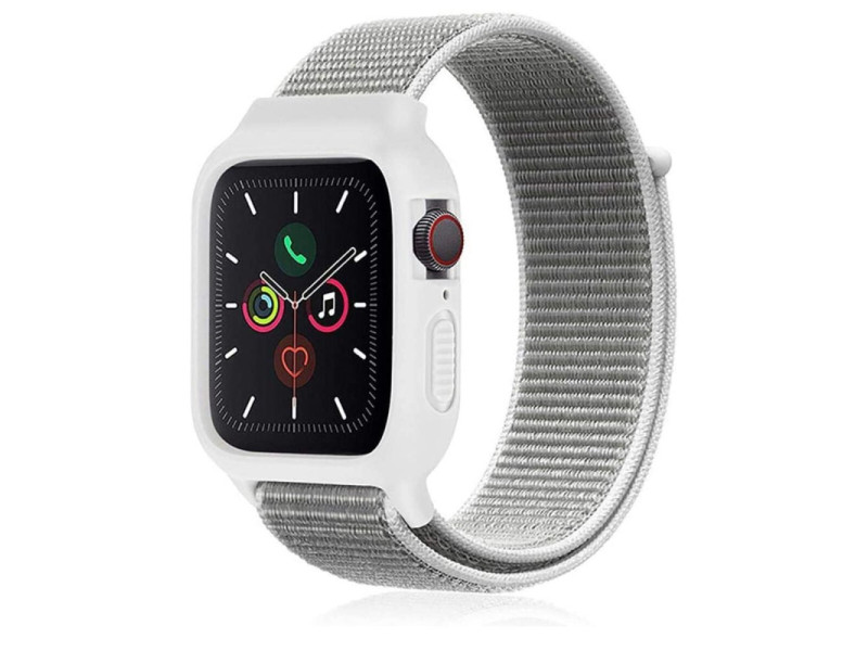 Newface Apple Watch 40mm Hasırlı Cırtcırtlı Kasalı Kordon - Beyaz