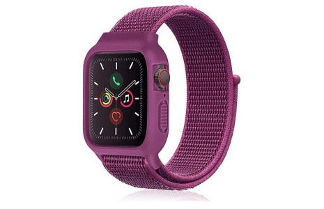 Newface Apple Watch 42mm Hasırlı Cırtcırtlı Kasalı Kordon - Fuşya