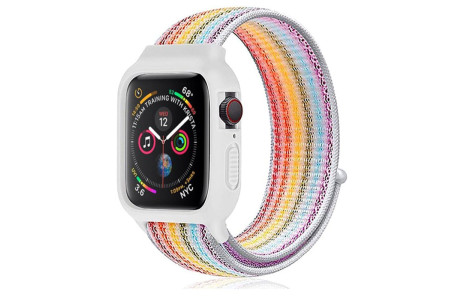 Newface Apple Watch 42mm Hasırlı Cırtcırtlı Kasalı Kordon - Gökkuşağı 1