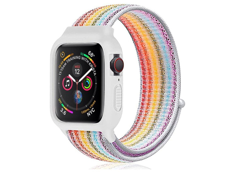 Newface Apple Watch 40mm Hasırlı Cırtcırtlı Kasalı Kordon - Gökkuşağı 1