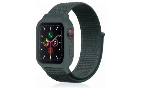 Newface Apple Watch 42mm Hasırlı Cırtcırtlı Kasalı Kordon - Haki Yeşil