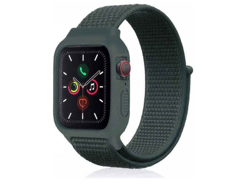 Newface Apple Watch 40mm Hasırlı Cırtcırtlı Kasalı Kordon - Haki Yeşil