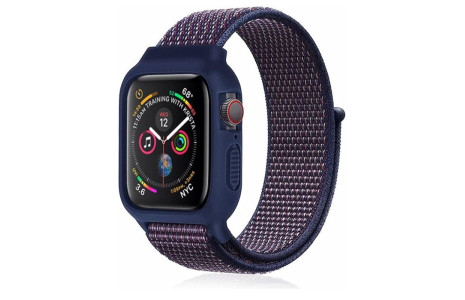 Newface Apple Watch 42mm Hasırlı Cırtcırtlı Kasalı Kordon - Lacivert-Mürdüm