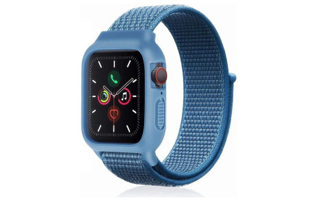 Newface Apple Watch 40mm Hasırlı Cırtcırtlı Kasalı Kordon - Mavi
