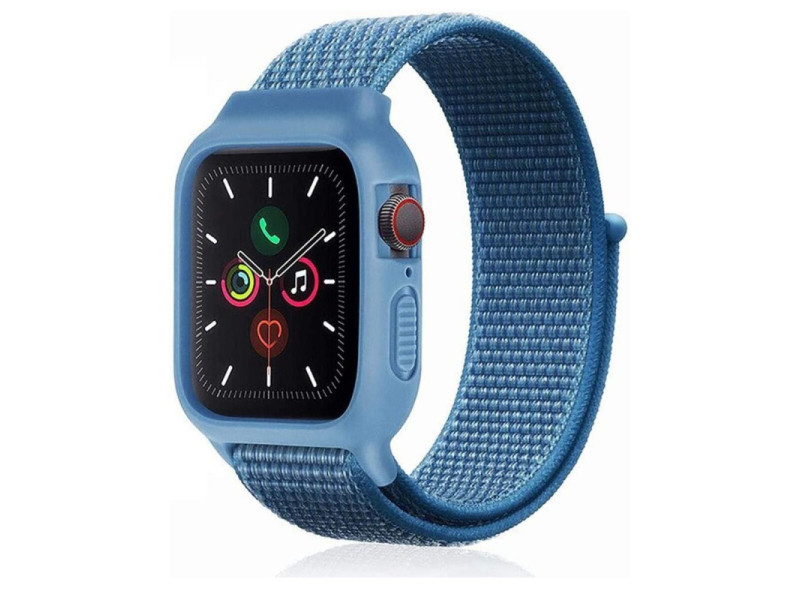 Newface Apple Watch 40mm Hasırlı Cırtcırtlı Kasalı Kordon - Mavi