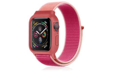 Newface Apple Watch 40mm Hasırlı Cırtcırtlı Kasalı Kordon - Mor