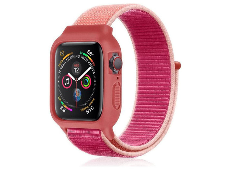 Newface Apple Watch 40mm Hasırlı Cırtcırtlı Kasalı Kordon - Mor