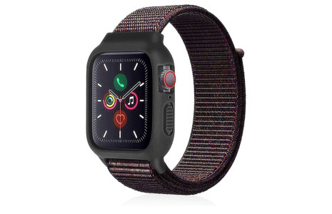 Newface Apple Watch 40mm Hasırlı Cırtcırtlı Kasalı Kordon - Siyah-Mavi