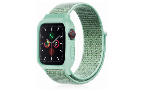 Newface Apple Watch 40mm Hasırlı Cırtcırtlı Kasalı Kordon - Turkuaz