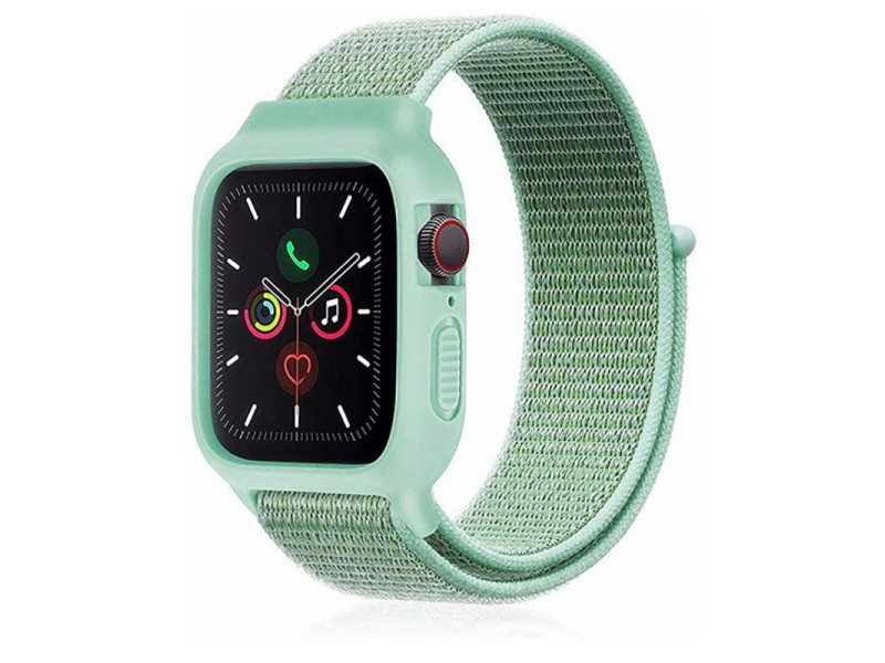 Newface Apple Watch 42mm Hasırlı Cırtcırtlı Kasalı Kordon - Turkuaz