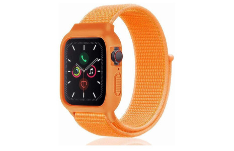 Newface Apple Watch 40mm Hasırlı Cırtcırtlı Kasalı Kordon - Turuncu