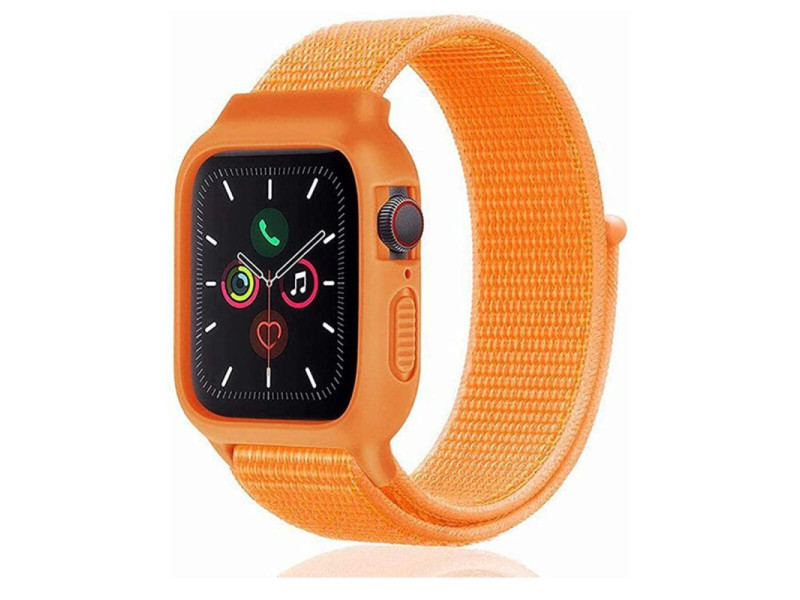 Newface Apple Watch 42mm Hasırlı Cırtcırtlı Kasalı Kordon - Turuncu