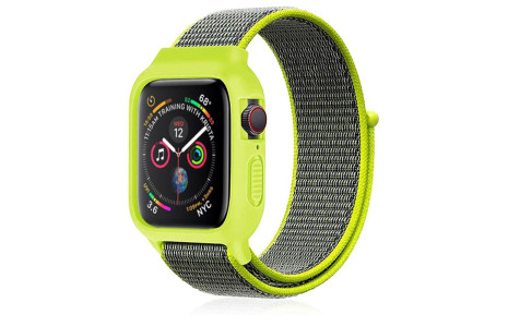 Newface Apple Watch 40mm Hasırlı Cırtcırtlı Kasalı Kordon - Yeşil