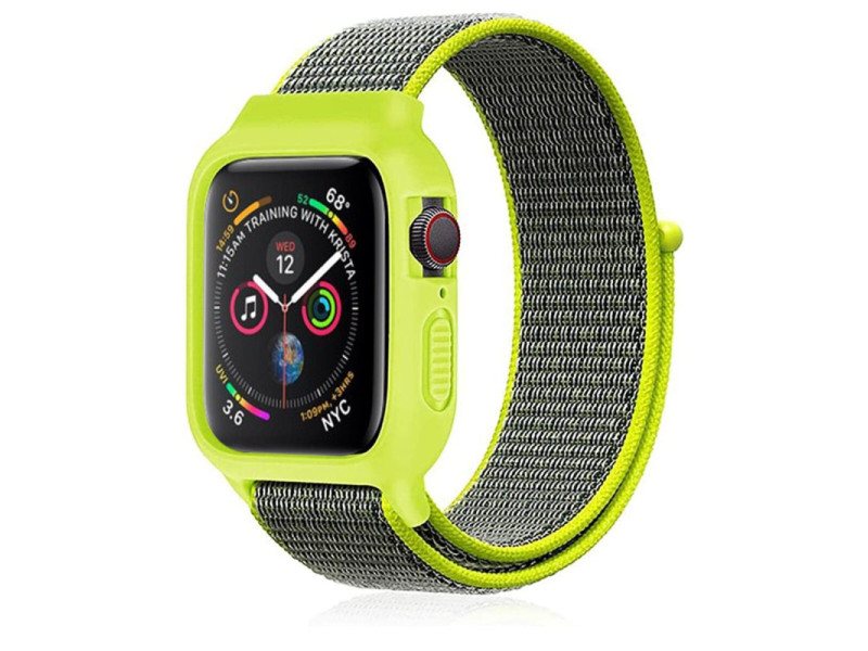 Newface Apple Watch 42mm Hasırlı Cırtcırtlı Kasalı Kordon - Yeşil