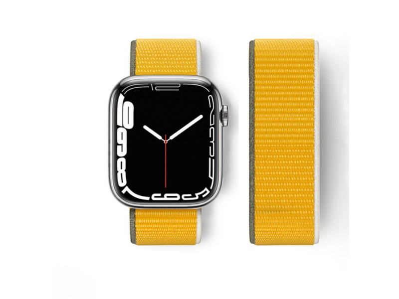 Newface Apple Watch 45mm Hasırlı Cırtcırtlı Kordon - Haki Yeşil-Sarı