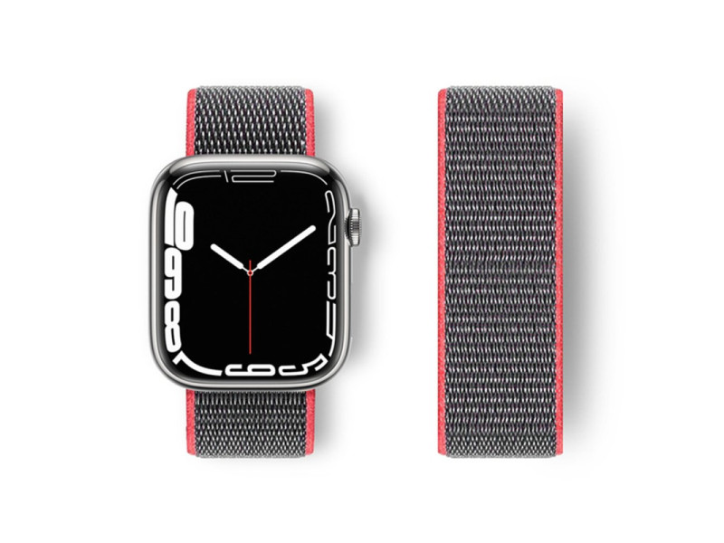 Newface Apple Watch 45mm Hasırlı Cırtcırtlı Kordon - Pembe-Gri