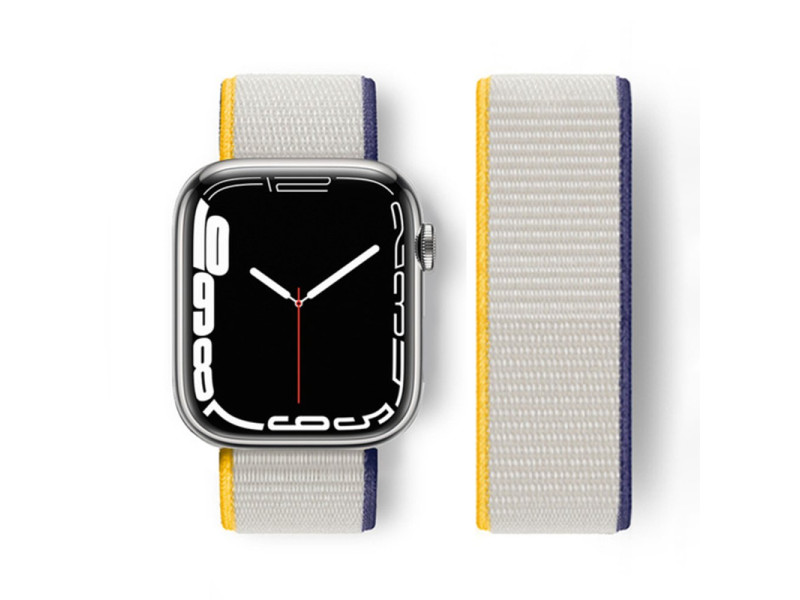 Newface Apple Watch 45mm Hasırlı Cırtcırtlı Kordon - Sarı-Beyaz