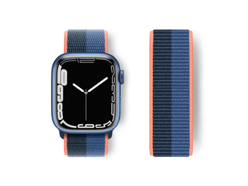 Newface Apple Watch 45mm Hasırlı Cırtcırtlı Kordon - Siyah-Mavi