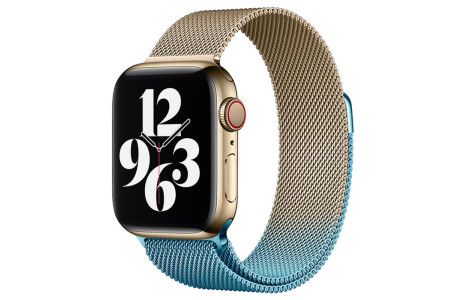 Newface Apple Watch 45mm Metal Mıknatıslı Kordon - Metalik Gold-Mavi