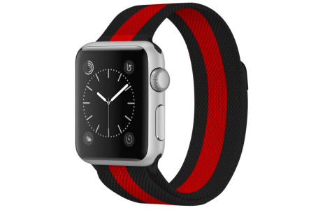 Newface Apple Watch 45mm Metal Mıknatıslı Kordon - Siyah-Kırmızı