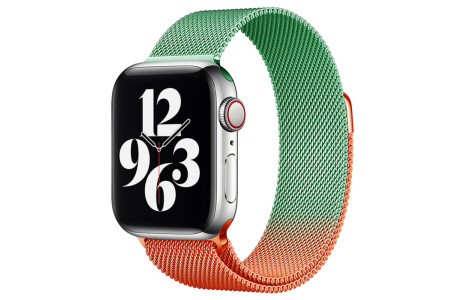 Newface Apple Watch 45mm Metal Mıknatıslı Kordon - Turuncu-Yeşil