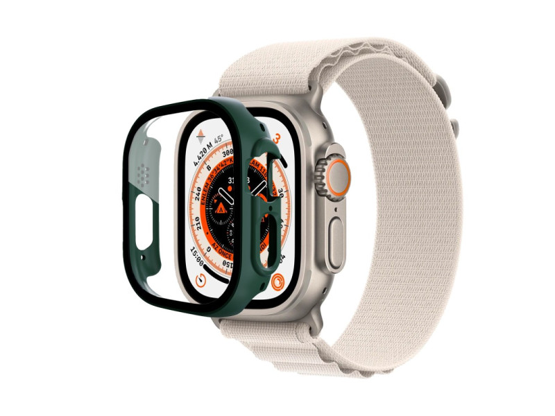 Newface Apple Watch Ultra 49mm Desert Camlı Kasa Ekran Koruyucu - Koyu Yeşil
