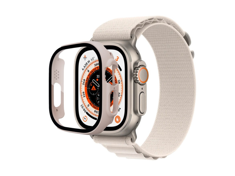 Newface Apple Watch Ultra 49mm Desert Camlı Kasa Ekran Koruyucu - Metalik Gold