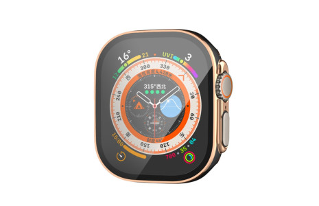 Newface Apple Watch Ultra 49mm Legend Camlı Kasa Ekran Koruyucu - Siyah-Gold
