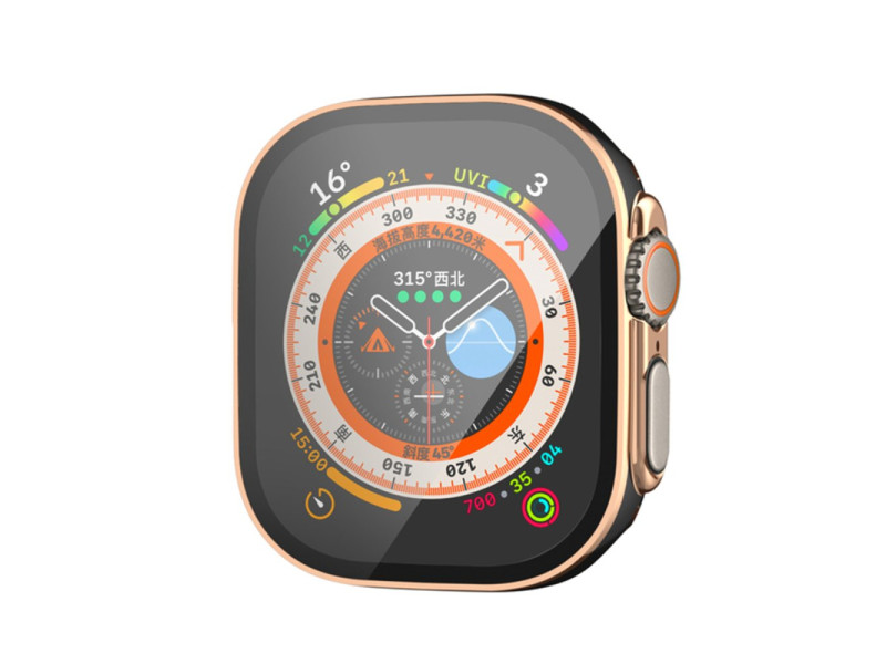 Newface Apple Watch Ultra 49mm Legend Camlı Kasa Ekran Koruyucu - Siyah-Gold