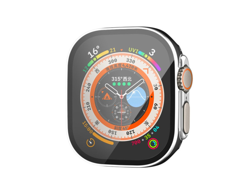 Newface Apple Watch Ultra 49mm Legend Camlı Kasa Ekran Koruyucu - Siyah-Gümüş
