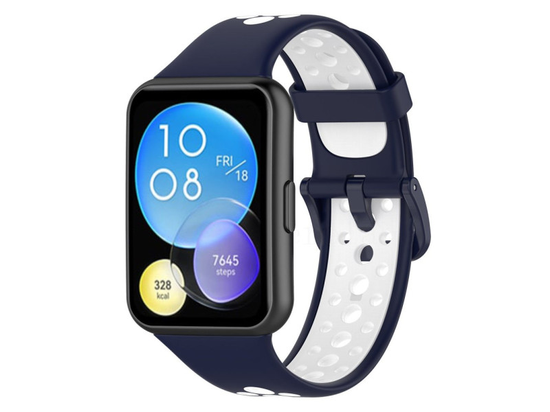 Newface Huawei Watch Fit 2 Spor Delikli Kordon - Lacivert-Beyaz