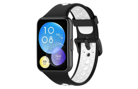 Newface Huawei Watch Fit 2 Spor Delikli Kordon - Siyah-Beyaz