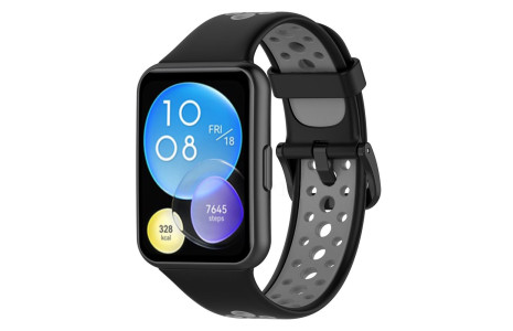 Newface Huawei Watch Fit 2 Spor Delikli Kordon - Siyah-Gri