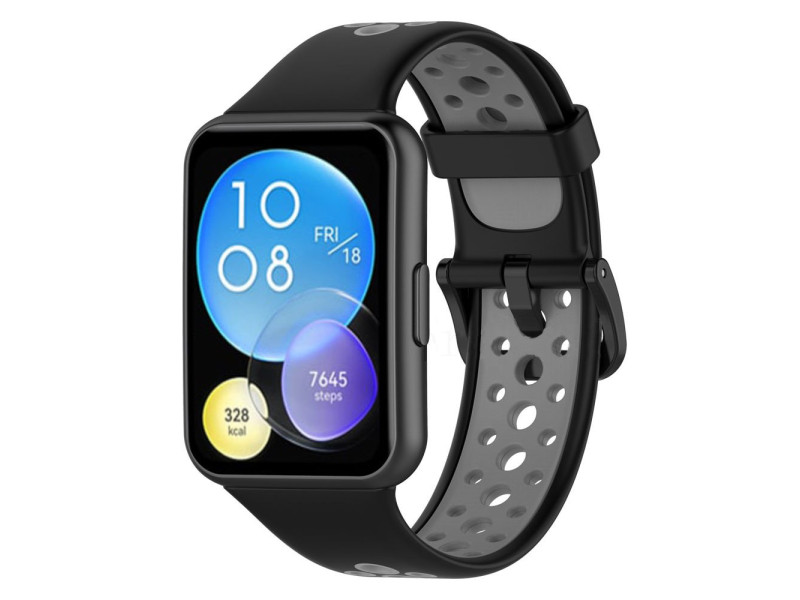 Newface Huawei Watch Fit 2 Spor Delikli Kordon - Siyah-Gri