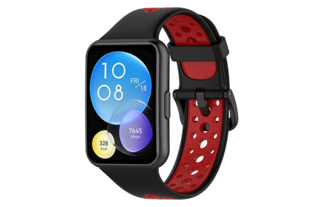 Newface Huawei Watch Fit 2 Spor Delikli Kordon - Siyah-Kırmızı