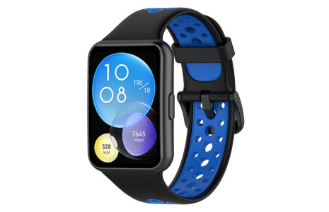 Newface Huawei Watch Fit 2 Spor Delikli Kordon - Siyah-Mavi