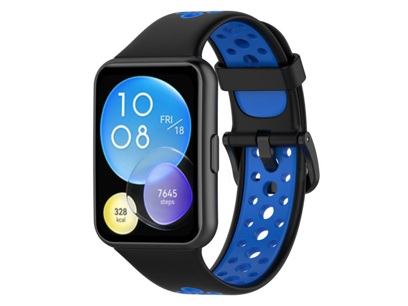 Newface Huawei Watch Fit 2 Spor Delikli Kordon - Siyah-Mavi