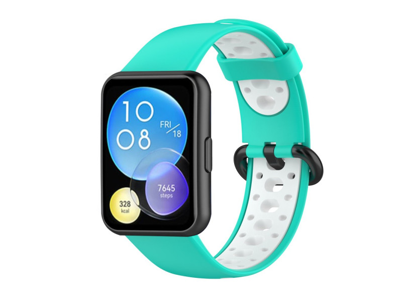 Newface Huawei Watch Fit 2 Spor Delikli Kordon - Turkuaz-Beyaz