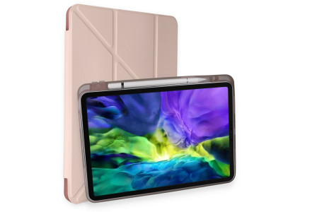 Newface iPad Pro 12.9 (2020) Kılıf Kalemlikli Hugo Tablet Kılıfı - Rose Gold