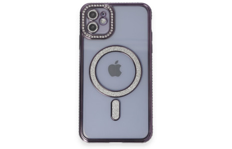 Newface iPhone 11 Kılıf Joke Simli Magneticsafe Kılıf - Derin Mor