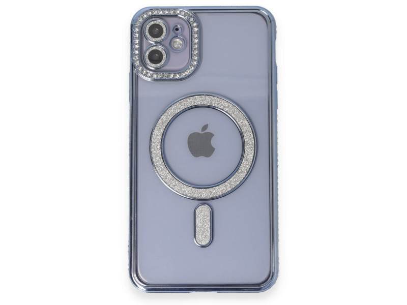 Newface iPhone 11 Kılıf Joke Simli Magneticsafe Kılıf - Mavi