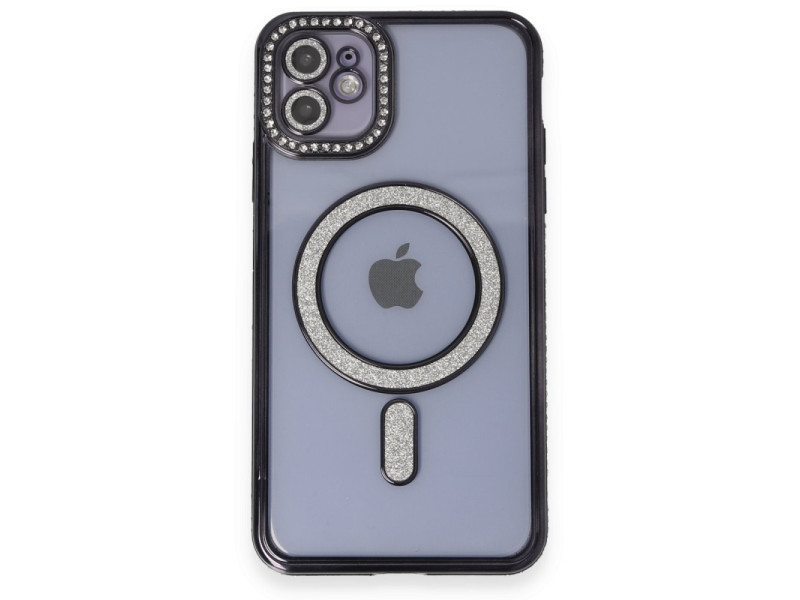 Newface iPhone 11 Kılıf Joke Simli Magneticsafe Kılıf - Siyah