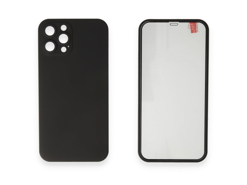 Newface iPhone 12 Pro Kılıf 360 Mat Full Body Silikon Kapak - Siyah