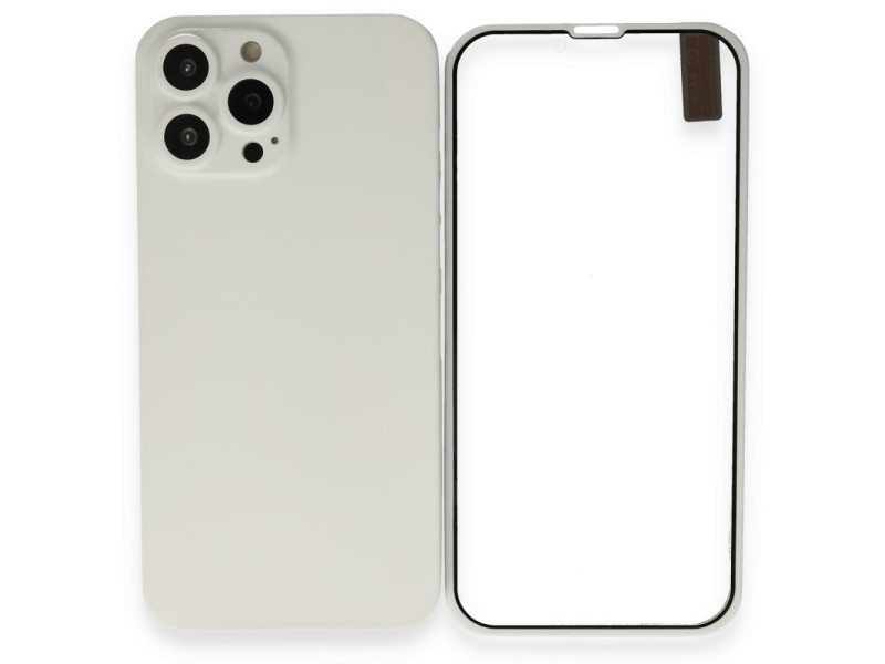 Newface iPhone 13 Pro Kılıf 360 Full Body Silikon Kapak - Beyaz