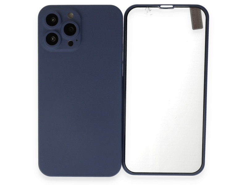Newface iPhone 13 Pro Kılıf 360 Full Body Silikon Kapak - Mavi